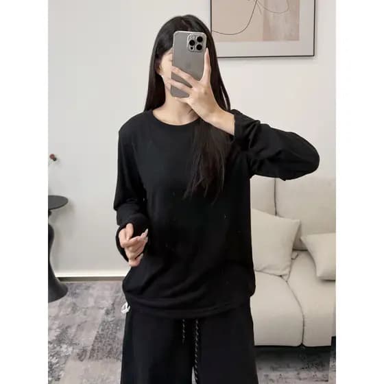 Bem-estar VK primavera nova manga comprida em torno do pescoço camisa de fundo feminina estilo básico camiseta de manga