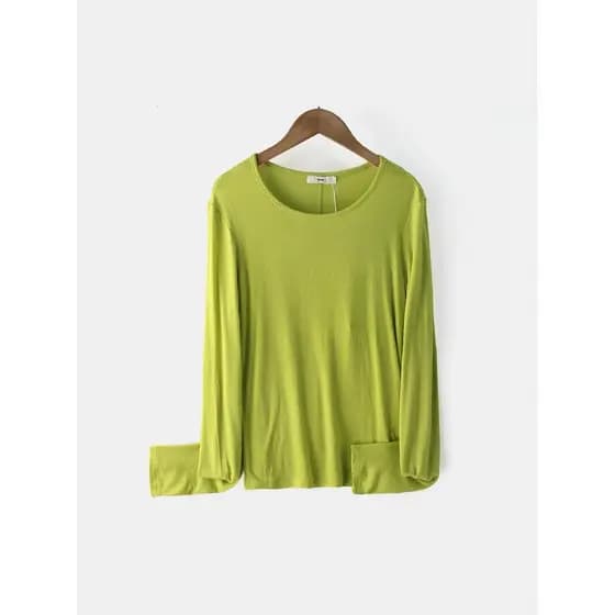 [Estilo Bem-estar] VK Primavera Verão Stretch Básico Estilo Fino Camiseta de Malha Feminina Manga Comprida Gola Redonda