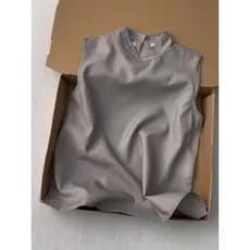 [Estoque pronto] Novo estilo chinês estilo chinês cor café sem mangas camisa verão exclusivo gola alta listrado legal to