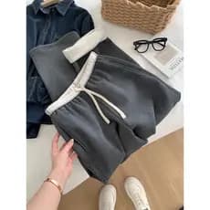 [Estoque pronto Dodo] cinza contraste cor foice calças femininas 2026 outono novo estilo nicho Design cintura elástica c