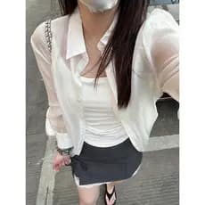 [Estoque pronto] Wear Wow ~ Tencel ligeiramente transparente fino protetor solar camisa jaqueta feminina primavera verão