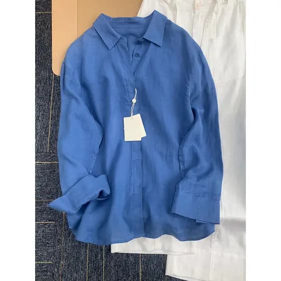 [Estoque pronto!The Master Is It] Camisa de linho Super bonita feminina 2026 início da primavera lapela protetor solar a