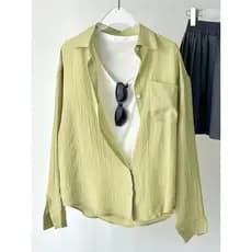 [Fengshen Ready Stock] Camisa Tencel Leve Camisa Protetor Solar 26 Primavera Verão Lapela Fina Single-Breasted All-Match