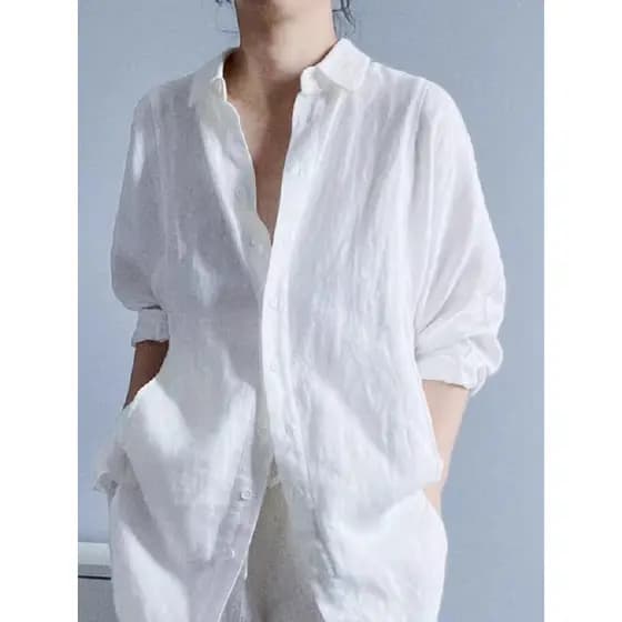 [Estoque pronto do universo!]Lapela Ramie Algodão Linho Protetor Solar Camisa Feminina 2026 Primavera Verão Camisa Top d