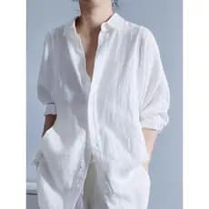 [Estoque pronto do universo!]Lapela Ramie Algodão Linho Protetor Solar Camisa Feminina 2026 Primavera Verão Camisa Top d