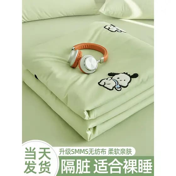 Lençol descartável de viagem portátil duplo, conjunto de quatro peças, fronha, capa de edredom, lençol de cama, separaçã