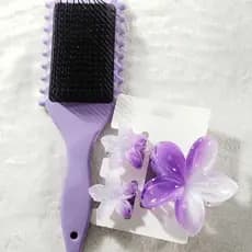 Kit Blogueira Escova de Cabelo Onda AntiFrizz Finalização Fitagem + Jogo de 3 Piranhas Flor Orquídea