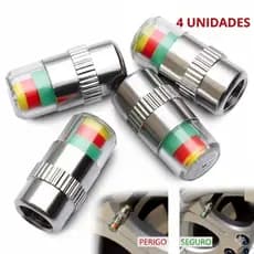 Kit 4 Tampas de Bico Válvula com Sensor Medidor Indicador Alerta De Pressão Pneu - Automotivo Universal