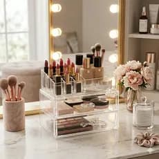 Organizador Maquiagem Multiuso Acrílico Cristal Luxo 2 Gavetas 10 Divisórias - Ideal para Presentear
