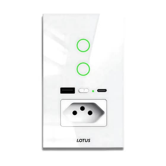 Interruptor Wi-Fi com 2 Botões e 1 Tomada 4x2 Plus Lotus