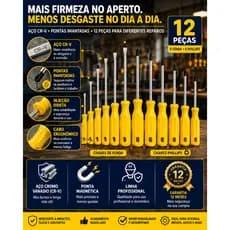 Kit 12 Chaves de Fenda e Phillips Flex Imantado Lotus