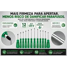 Kit De 12 Chaves De Fenda E Phillips Aço Crv Imantada Lotus