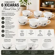 Conjunto Xícaras Porcelana Café 130ml Branco Jogo 6 Unidades Elegante Durável
