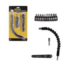 Kit Extensor Flexível Parafusadeira Bits Soquetes 21 Peças Ferramentas Manutenção