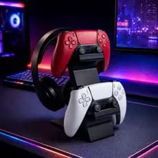 Suporte Gamer para Headset e 2 Controles | Organizador de Mesa para PS5 PS4 Xbox | Setup Gamer