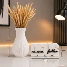 Kit Decorativo Cristão Minimalista Vaso para Arranjo de Trigo e Enfeite Frases Decorativas para Sala e Escritorio