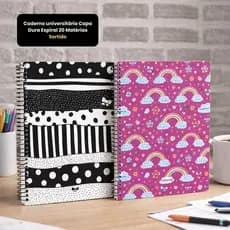 Caderno Espiral Universitário 240 Folhas 20 Matérias Capa Dura Rosa Preto Pautado Escolar