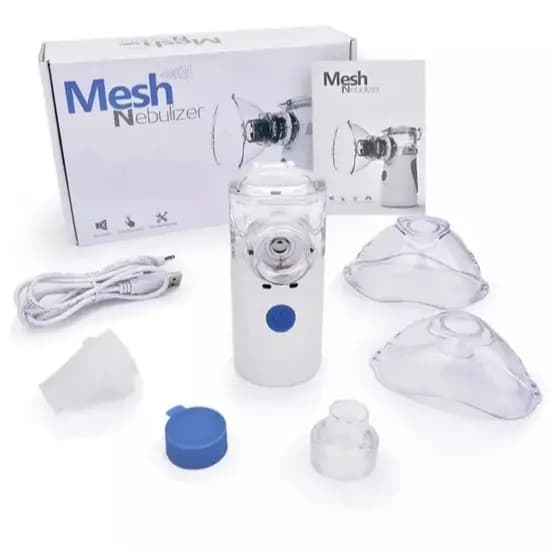Mini Inalador Nebulizador 10cm Portátil Mesh Nebulizer Sem fio Branco com Azul - Mesh YM-252