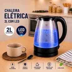Chaleira Elétrica 2L Vidro LED Azul 110/127V ou 220V Jarra com Desligamento Automático Ferve Rápido