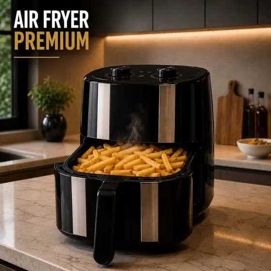 Air Fryer Premium 3,4L Timer 60min Fritadeira Elétrica Moderna Sem Óleo 1200W Até 200° Preta ou Branca 110V