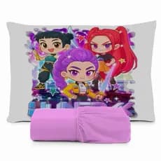 JOGO DE LENÇOL SOLTEIRO INFANTIL GUERREIRAS DO K POP 2, LENÇOL DE ELASTICO COM A FRONHA DE TRAVESSEIRO(02 PEÇAS)