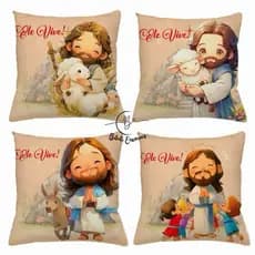 KIT 4 CAPAS DE ALMOFADAS IDEAL PARA DECORAÇÃO, JESUS ( ELE VIVE )- TAMANHO 45X45
