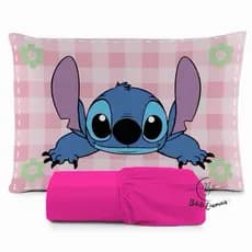 JOGO DE LENÇOL SOLTEIRO 2 PEÇAS, LENÇOL DE ELASTICO, CAPA DE TRAVESSEIRO, STITCH XADREZ