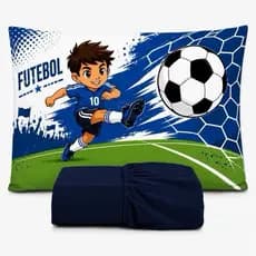 JOGO DE LENÇOL SOLTEIRO INFANTIL  FUTEBOL QUARTO MENINO FRONHA TRAVESSEIRO 2 PEÇAS