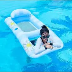 Boia Colchão Inflável Solteiro com Boia Porta Copo – Viagem, Praia, Camping e Piscina Lagoa