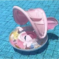 Boia Inflável Infantil Para Bebê Bote com Cobertura Guardasol Inflável