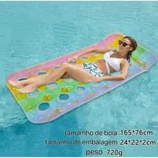 Colchão Inflável Solteiro com Boia Porta Copo – Viagem, Praia, Camping e Piscina Lagoa