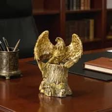 Porta Caneta de Aguia de Resina Dourada com Brilho Estatua para Decorção de Mesa, Escritorio - TAGA06