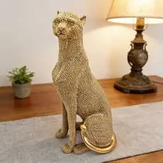Estátua Leopardo de Resina Dourado Luxo para Decoração de Mesa, Escritorio, Estante - TLPD-32 MLPD-36