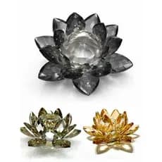 Flor de Lótus de Vidro Preto e Dourado [ 10cm 11cm ] Decorativo para Sala, Escritorio