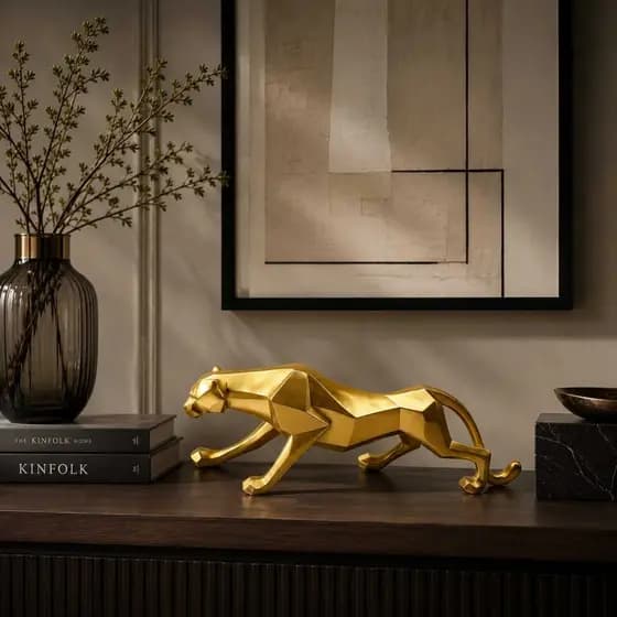 Enfeite Leopardo de Resina Estatua de Luxo para Decorção de Mesa, Escritorio, Estante - TLPD-30