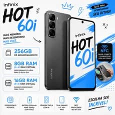 Smartphone Infinix Hot 60i NFC 256GB 8+8GB ou 4+4GB RAM Tela 120Hz Carregamento Rápido 45W