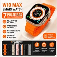 Relógio Smartwatch W10 Max NFC Bluetooth Chamadas Tela HD 7 Pulseiras Android iPhone Nota Fiscal