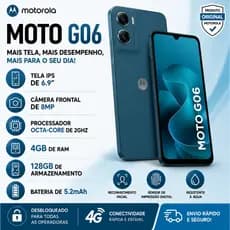 Moto G06 128GB e 64GB 4GB RAM Tela 6.9" Câmera 50MP Bateria 5200mAh 4G Motorola