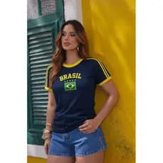 Camiseta Feminina Bandeira do Brasil PremiumTorcedor  de Algodão