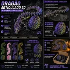 Dragão Articulado 3D Gigante 42cm + Ovo Fidget - Brinquedo Antiestresse Impressão 3D