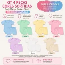 Kit 4 Body Manga Curta + Shorts verão Bory Masculino e Feminino Bori Bebê Menina e Menino Infantil