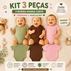 Kit 3 Body Bebê  Manga Curta Bori Feminino e Masculino Bory Criança Menino e Menina Infantil