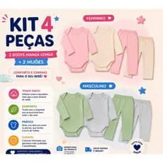 Kit Body 4 Peças Manga Longa + Mijão bori Masculino e Feminino para Bebê Infantil Bory Menino e Menina Criança