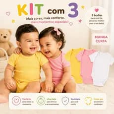 Kit 3 Body Bebe Feminino e Masculino Bory Menino Bori Menina manga curta infantil