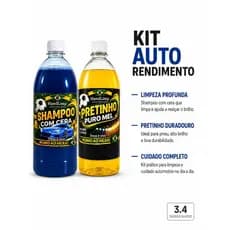 KIT AUTOMOTIVA SHAMPOO COM CERA + PRETINHO PNEU ALTO BRILHO 1L