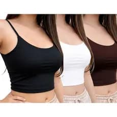 KIT 3 Cropped Feminino Suplex Alça Fina Forro Duplo Regata Academia Blusa Casual básico Moda Feminina