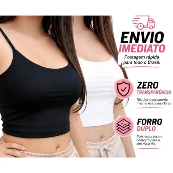 KIT 2 Cropped Feminino Suplex Alça Fina Forro Duplo Regata Academia Blusinha básica Moda Feminina