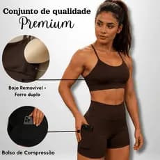 Conjunto Feminino de Academia Conjunto para Treino Top e Short com Bolso de Compressão Promoção