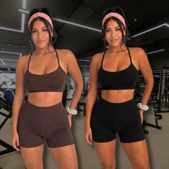 Kit 2 Conjunto Academia Feminino Fitness Top e Short Zero Transparência Levanta Bumbum Promoção