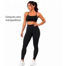 Conjunto Feminino de Academia Calça Legging + Top Alta Compressão Zero Transparência Conjunto Feminino